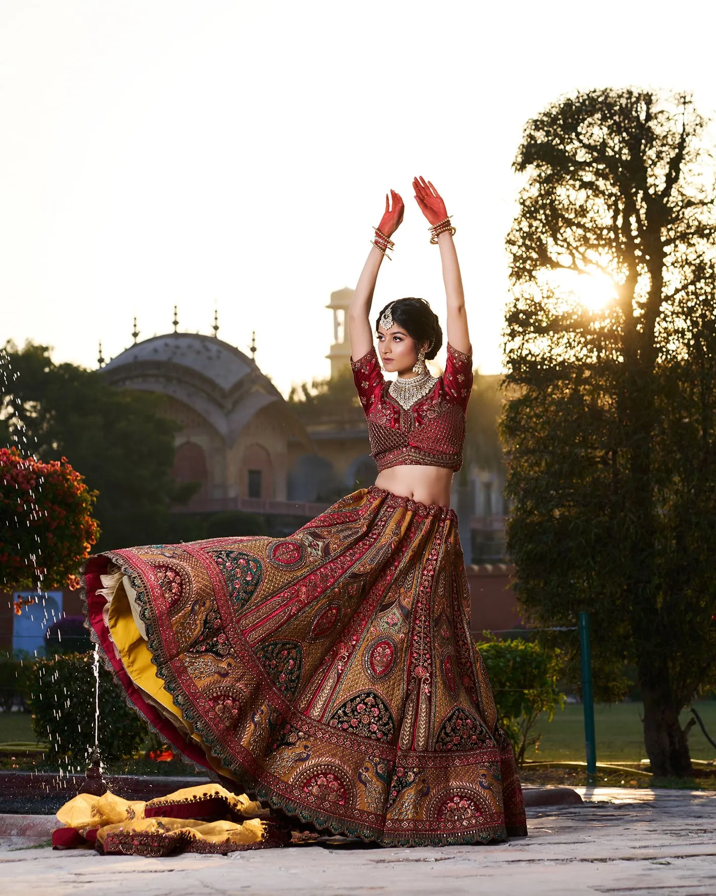 Bridal and occasion looks with makeup artist Raksha Pareek - palaces at sunset, black sequins on cream drape.